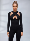 Cross Cutout Open Back Long Sleeve Flare Jumpsuit