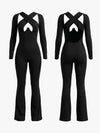 Cross Cutout Open Back Long Sleeve Flare Jumpsuit