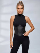 Sleeveless Mock Neck Faux Leather Corset Flare Jumpsuit