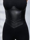 Sleeveless Mock Neck Faux Leather Corset Flare Jumpsuit