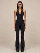 Halter Lace Trim Flare Jumpsuit