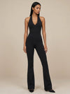 Halter Lace Trim Flare Jumpsuit