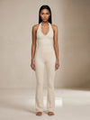 Halter Lace Trim Flare Jumpsuit