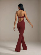 Halter Lace Trim Flare Jumpsuit