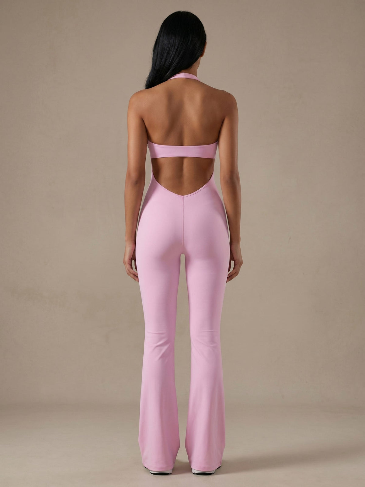 Halter Lace Trim Flare Jumpsuit