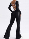Lace Up Back Long Sleeve Flared Jumpsuit