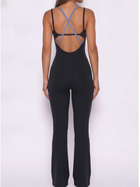 Color Block Double Strap Crisscross Back Flare Jumpsuit