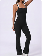 Color Block Double Strap Crisscross Back Flare Jumpsuit