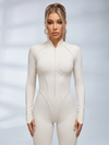Half Zip High Neck Long Sleeve Shaping Flare Jumpsuit