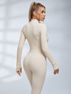 Half Zip High Neck Long Sleeve Shaping Flare Jumpsuit