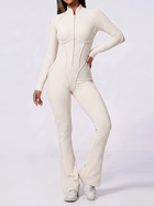Half Zip High Neck Long Sleeve Shaping Flare Jumpsuit