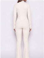 Half Zip High Neck Long Sleeve Shaping Flare Jumpsuit