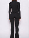 Half Zip High Neck Long Sleeve Shaping Flare Jumpsuit
