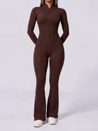 Half Zip High Neck Long Sleeve Shaping Flare Jumpsuit