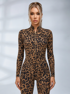 Leopard Print Front Zip Long Sleeve Slim Jumpsuit