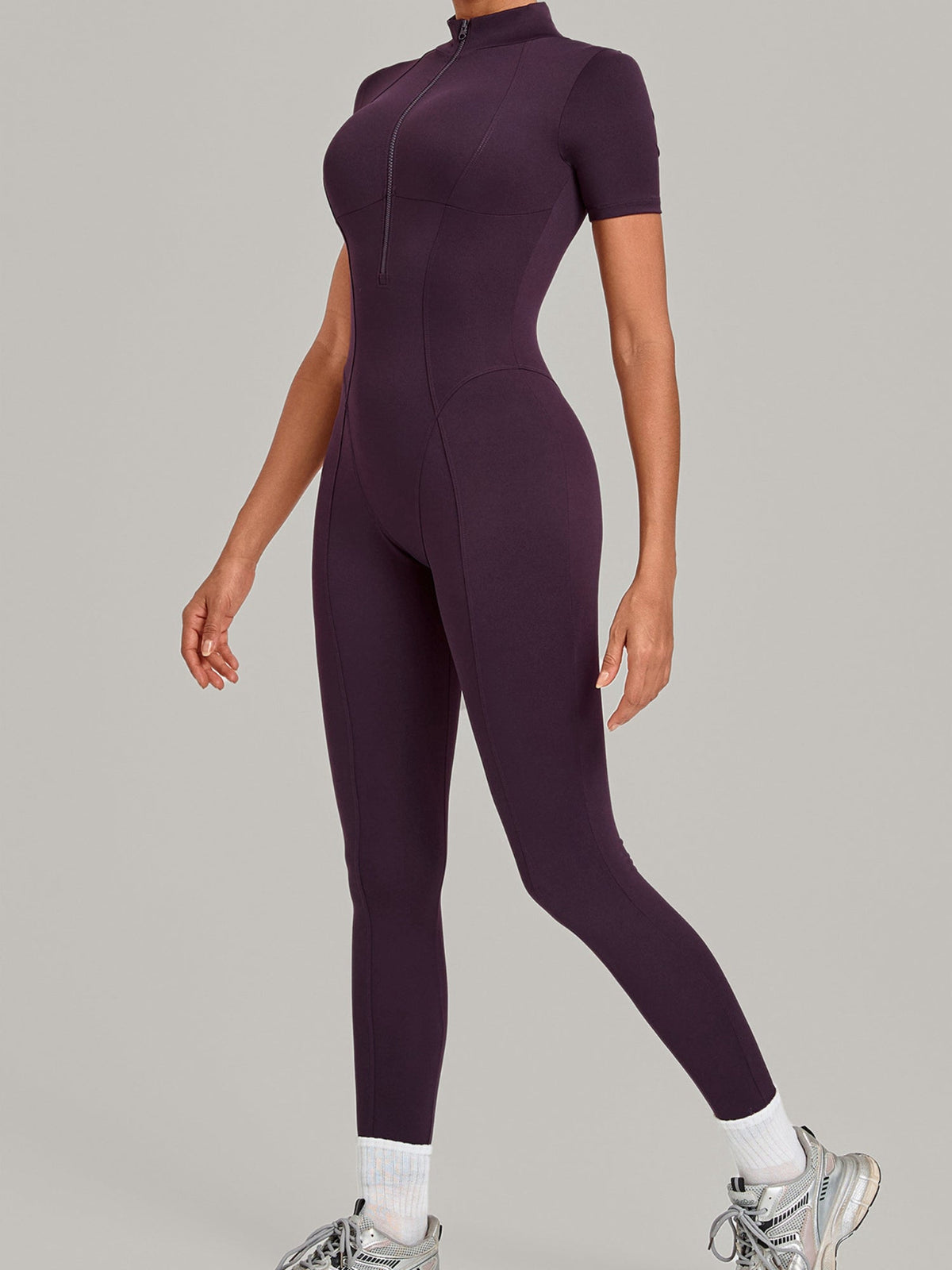 Half Zip Short Sleeve Yoga Jumpsuit