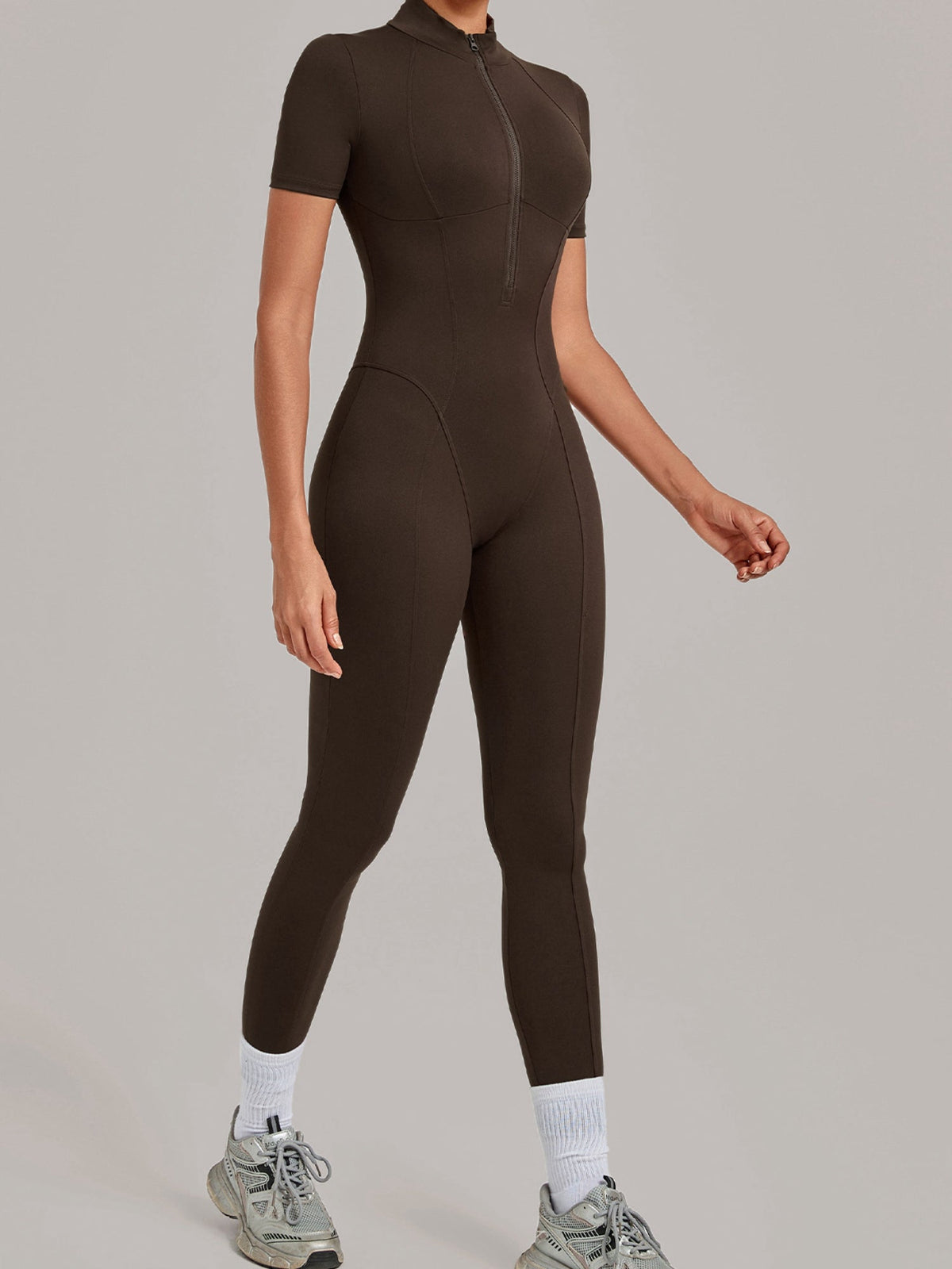 Half Zip Short Sleeve Yoga Jumpsuit