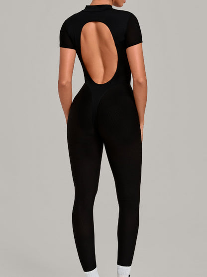 Short Sleeve Open Back Workout Jumpsuit