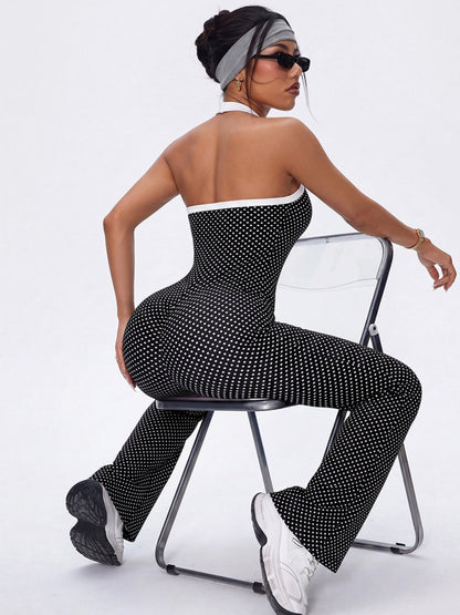 Halter Polka Dot Flared Jumpsuit