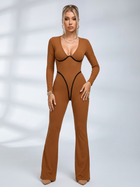 Deep V Long Sleeve Flared Jumpsuit