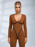 Deep V Long Sleeve Flared Jumpsuit