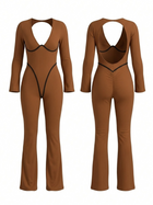 Deep V Long Sleeve Flared Jumpsuit