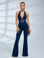 Halter Deep V Backless Flared Jumpsuit
