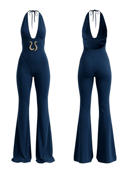 Halter Deep V Backless Flared Jumpsuit