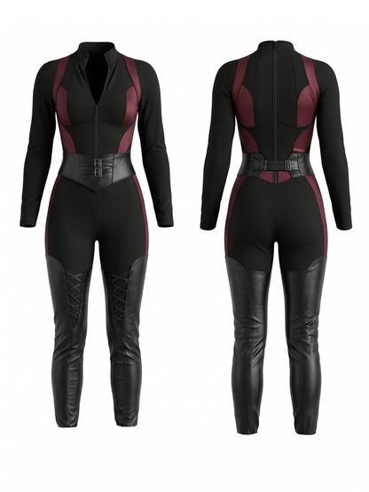 Color Block Zipper Long Sleeve Jumpsuit