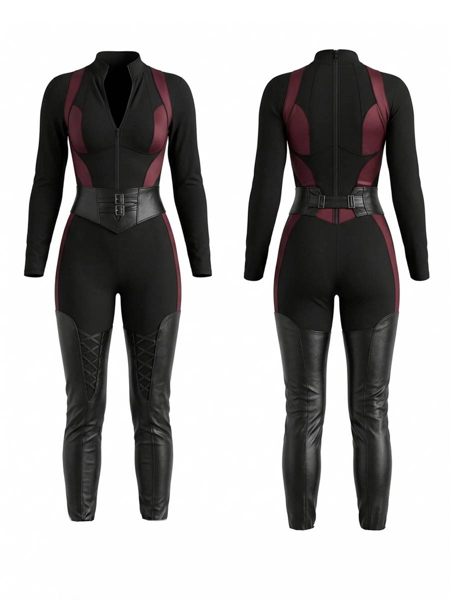 Color Block Zipper Long Sleeve Jumpsuit