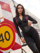 Color Block Zipper Long Sleeve Jumpsuit
