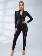 Half Zip Leopard Mesh Patchwork Jumpsuit