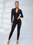 Zip Front Leopard Trim Bodycon Jumpsuit