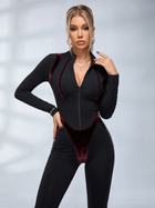 Zip Front Velvet Trim Bodycon Jumpsuit