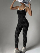 Black White Dot Criss Cross Back Activewear Jumpsuit