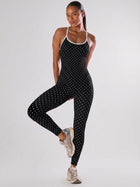 Black White Dot Criss Cross Back Activewear Jumpsuit