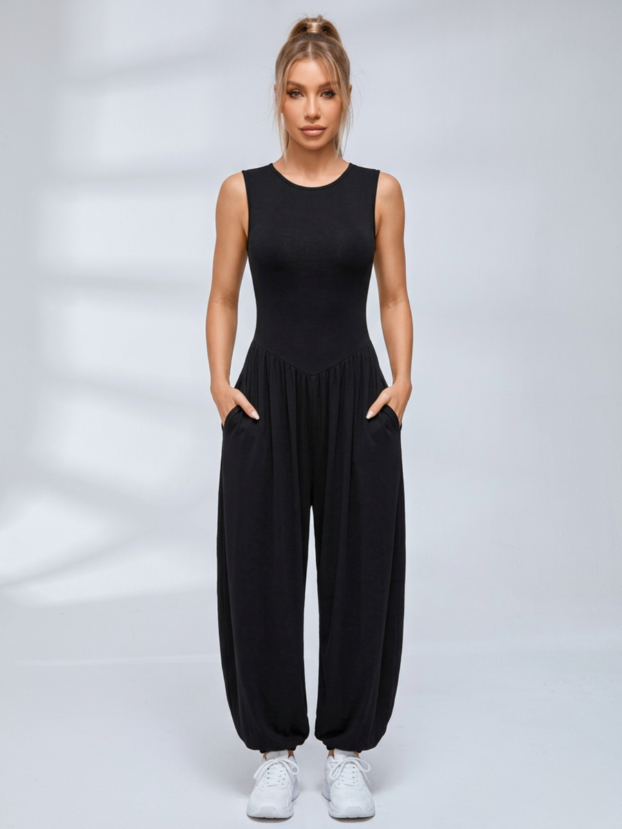 Stretchy Casual Sleeveless Long Jumpsuit