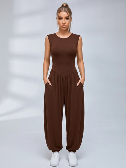 Stretchy Casual Sleeveless Long Jumpsuit