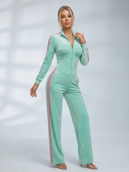 Velour Striped Cropped Tracksuit 2 Piece Outfit