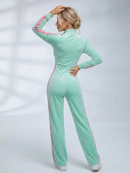 Velour Striped Cropped Tracksuit 2 Piece Outfit