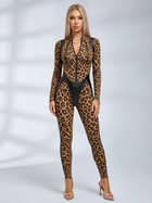 Leopard Print Faux Leather Patch Zip Jumpsuit