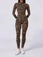 Stand Collar Leopard Gym Jumpsuit