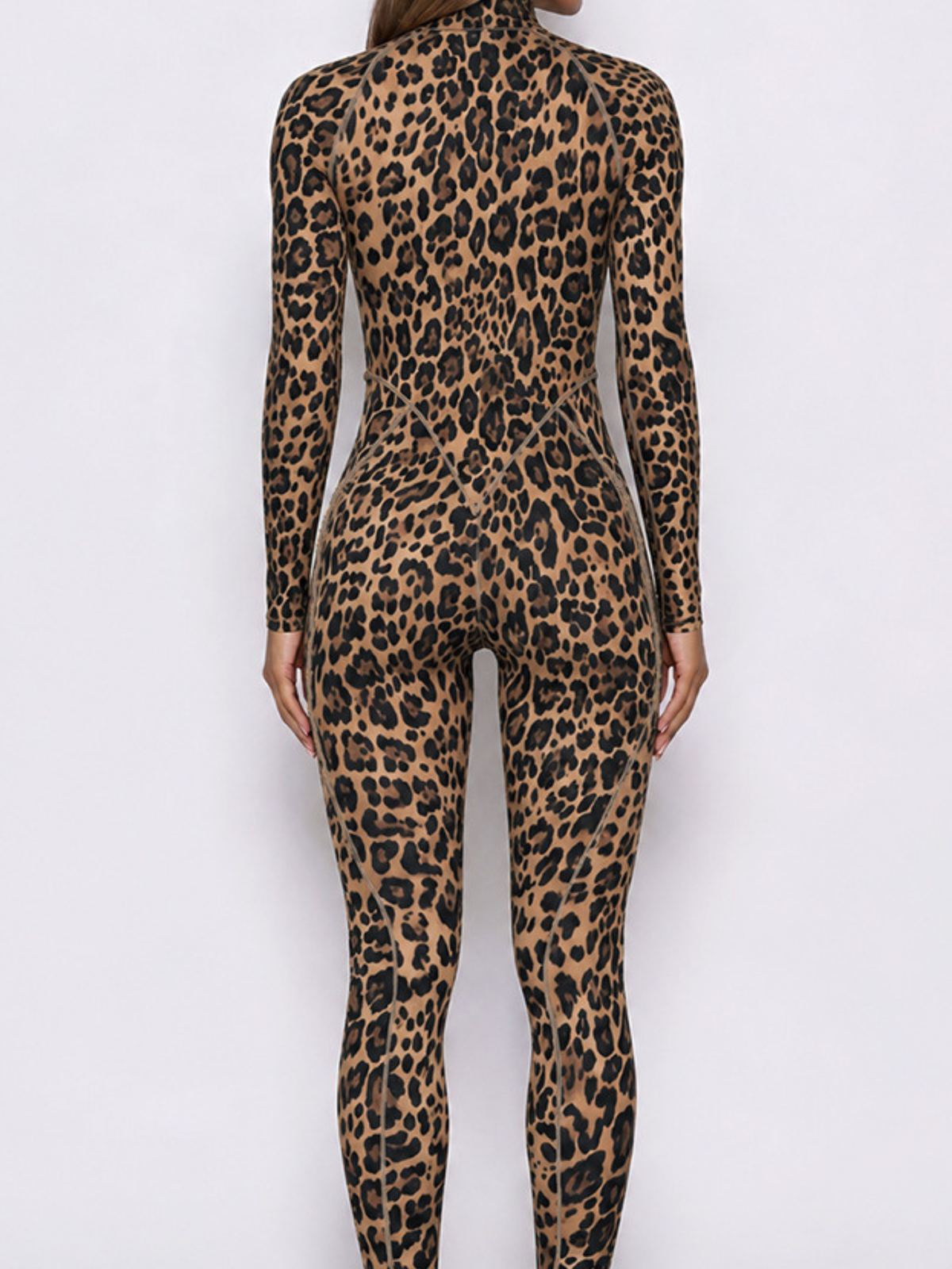 Stand Collar Leopard Gym Jumpsuit
