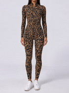 Stand Collar Leopard Gym Jumpsuit