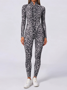Grey Leopard Zipper Long Sleeve Gym Jumpsuit