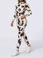 Women Cow Print Zipper Long Sleeve Jumpsuit
