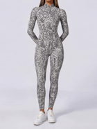 Women Grey Snake Print Zipper Jumpsuit