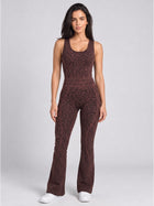 Women's Leopard Print Backless Flare Jumpsuit