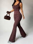 Women's Leopard Print Backless Flare Jumpsuit
