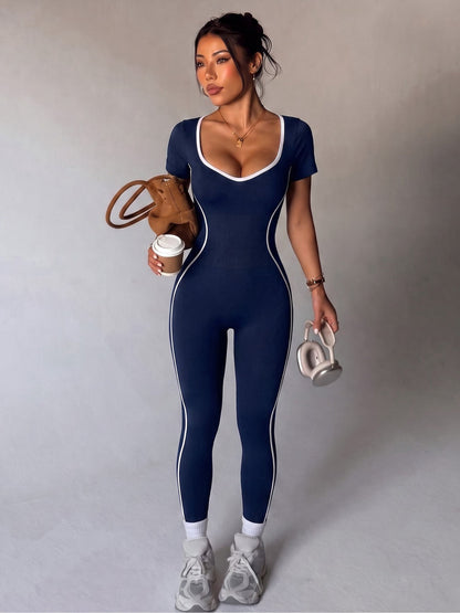 Sculpting Sweetheart Backless Jumpsuit with Contrast Trim